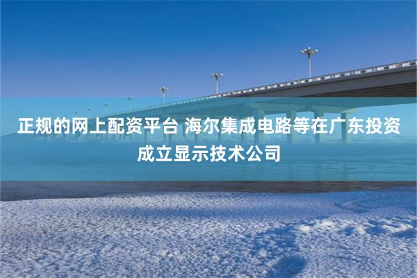 正规的网上配资平台 海尔集成电路等在广东投资成立显示技术公司